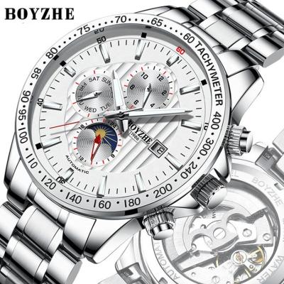 China BOYZHE automatic date design hollowed out watch stainless steel automatic mechanical wristwatch for sale