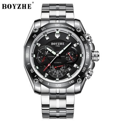 China Automatic Date BOYZHE Luxury Brand Watches Men Stainless Steel Waterproof Mechanical Wrist Watch for sale