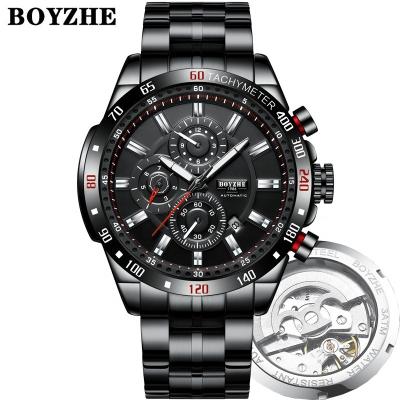 China Brand Automatic Factory Date BOYZHE Skeleton Stainless Steel Mens Custom High End Mechanical Automatic Watches for sale