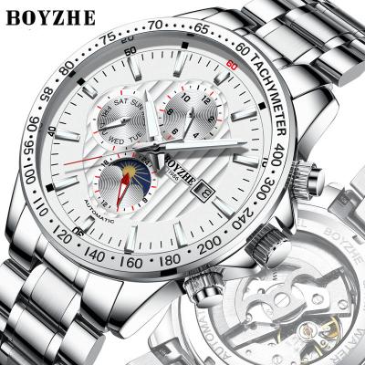 China BOYZHE Date BOYZHE Automatic OEM Stainless Steel Digital Movement Moon Watch Luxury Automatic Sport Watches Men Wrist for sale