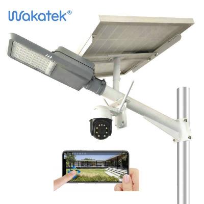 China ROAD WAKATEK Solar Night Vision 200w CCTV Camera Light All In One Solar Light With Camera for sale