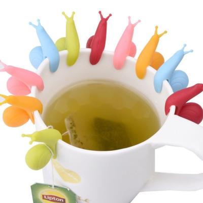 China Viable Decoration Drinkware Random Color Snail Shape Silicone Tea Bag Clips Holder Tableware Teapot 50pcs/lot for sale