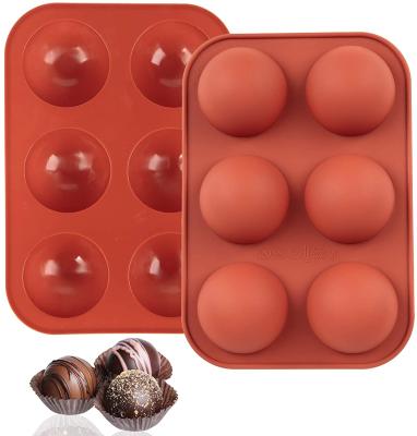 China Hot 6 Holes S Size Cacao Bomb Chocolate Jelly Making Mold 3D Silicone Sphere Handmade Resin Molds Viable Half for sale