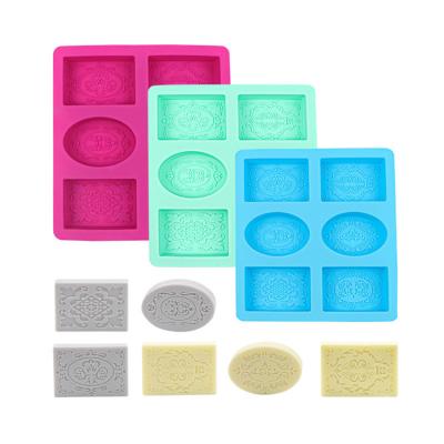 China Viable 6 Slots Rectangle Oval Soap Mold Handmade Lace Pattern Silicon Mold Soap for sale