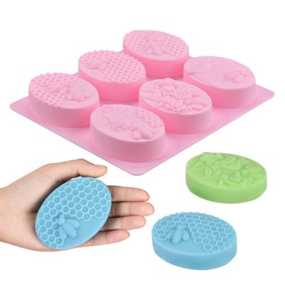 China Sustainable Six Cavity Oval Bees Soap Molds Lace Pattern Easy To Demold Form Soap Molds for sale