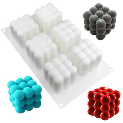 China 6 Cavities Viable Cube Mousse Cake Mold Silicone Bubble Baking Square Dessert Molds Cake Tray Kitchen Bakeware Bubble Candle Mold for sale