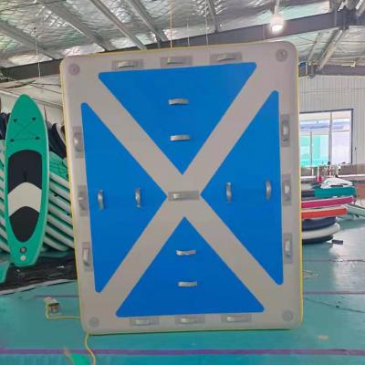 China Custom PVC Teak Foam Inflatable Swim Platform Floating Drop Dock With Ladder for sale