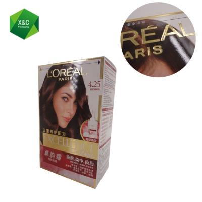 China Recyclable Gold Color Hair Dye Custom Shampoo Package Hot Stamp Logo Paper Box Bag for sale