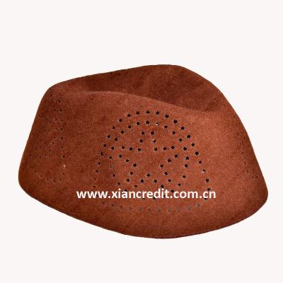 China Character Muslim wool felt hat with concaved top, star shaped perforations around the sides of the hat for sale