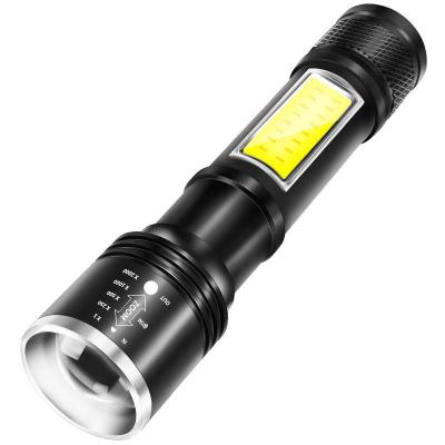 China Side Light Up WARSUN 702 T6 Zoomable LED + COB 2 LED Source USB Rechargeable LED Torch Outdoor LED Flashlight for sale