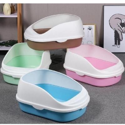 China Opening Modern Cat Litter Box Easy Clean Plastic Cat Box White Coffee for sale