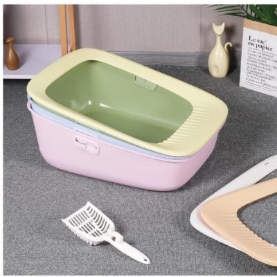 China Pink Green Open Cat Litter Box Open Top Litter Box With Shield for sale