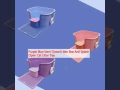 Purple Blue Semi Closed Litter Box Anti Splash Open Cat Litter Tray