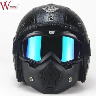 Cina Casco da moto a faccia piena Imitazione di pelle di coccodrillo Retro con occhiali rimovibili in vendita