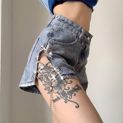 China Women's Breathable Fashionable Asymmetrical Denim Sexy Hot Side Split Summer Pants Jean Shorts for sale