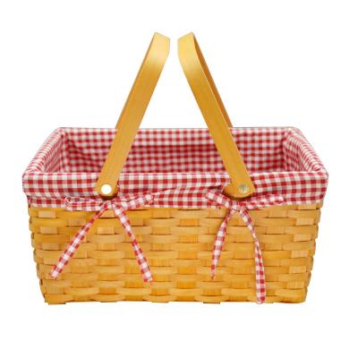 China Sustainable Handmade Woven Outdoor Wooden Handle Fruit Baskets Picnic Basket Wholesale for sale