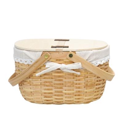 China Sustainable Handwoven Picnic Food Canvas Storage Basket Folding Handle Outdoor Storage Basket for sale