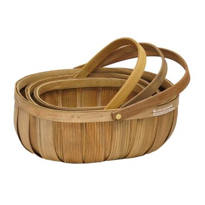 China Pure Natural Wooden Bread Vegetable Kitchen Storage Weaving Basket Sustainable Eco-Friendly With Handle for sale