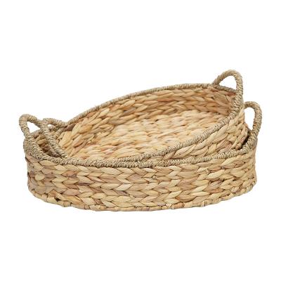 China Sustainable High Quality Hand - Woven Hyacinth Basket Tray For Kitchen Water Organizer for sale