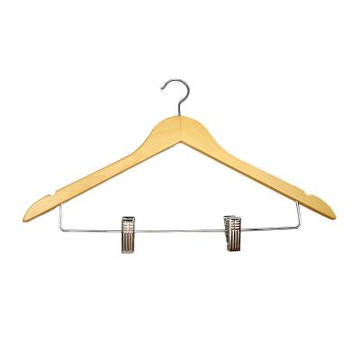 China Wholesale Eco-Friendly Material Wooden Clothing Hanger Non-slip Wooden Hanger With Clip for sale