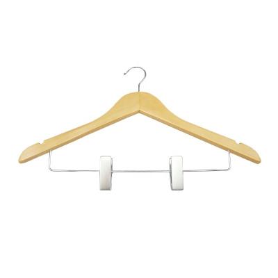 China Logo Wood Hanger Adult Anti Slip Wooden Hangers Custom Made Garment Eco-Friendly Material Shirt Hangers With Clips for sale