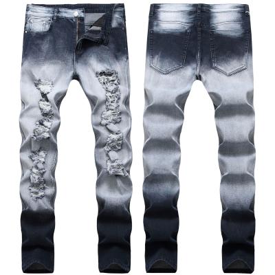 China 2021 QUICK DRY custom logo black ripped skinny jeans men washed skinny jeans stretch men for sale