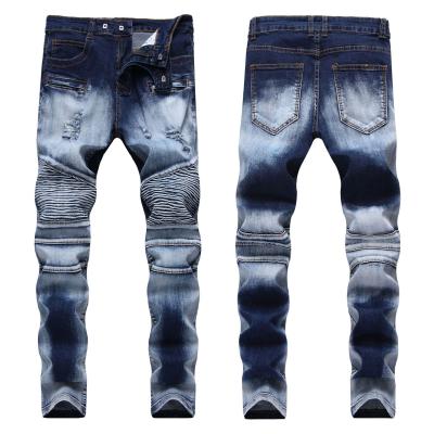 China 2021 Small Stretch Slim Straight Dark Blue Pleated Denim Men's Designer QUICK DRY Designer Jeans for sale