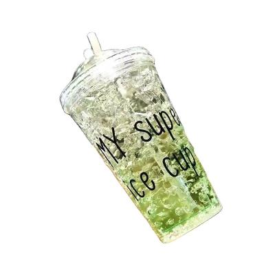 China Viable summer crushed refrigeration cool double-layer version Korean ice cream milk tea ice cup female student straw plastic water bottle for sale