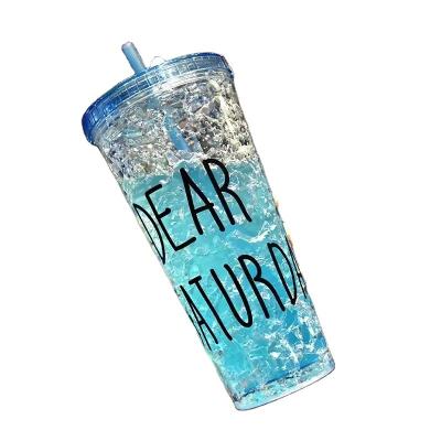 China Straw Broken Ice Cup Student Viable Creative Double Layer Plastic Children's Ice Chilled Water Cup Bottle for sale