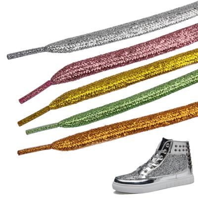 China Morecredit Flat Shimmery Glitter Flat Shoe Laces Strings14 Colors Metallic Lace Cheer Dance Lace for sale