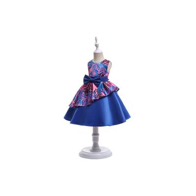 China Cheap Sleeveless Princess Regular 2-10year Kids Clothing Floral Print Bow Bridesmaids Birthday Party Dress From China for sale