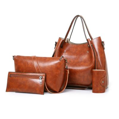 China Wholesale Cheap Fashion Price Trend Vintage Leather 4pcs Wax Set Tote Handbag Purse For Ladies Women for sale