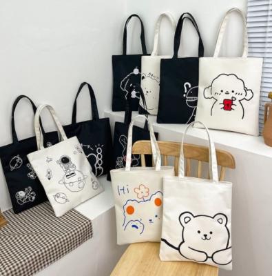 China Cute Cheap Custom Handled Stock Students Cartoon School Bag Cotton Canvas Tote Bag Printing Shopping Bag for sale