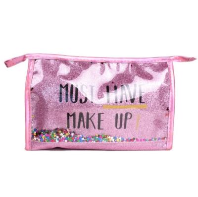 China Waterproof PVC Fashion Makeup Bag Custom Logo Holographic Glitter Cosmetic Bag for sale