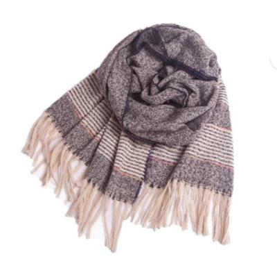 China Winter Polyester Women's Scarf Loop Gossip Long Shawl Pashmina Scarf Covering With Stripes for sale