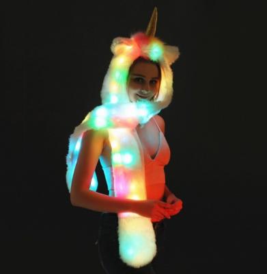 China Halloween Winter Hairy Unicorn Scarf Faux Fur Women Cosplay Hat LED Hairy Scarf Set For Christmas for sale