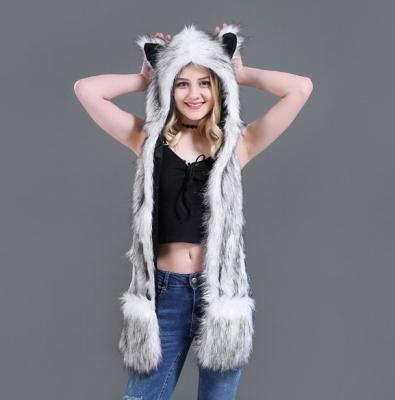 China Fashion Women Hood Medium Faux Fur Running Scarf Hairy Winter Hat Scarf With Pockets for sale