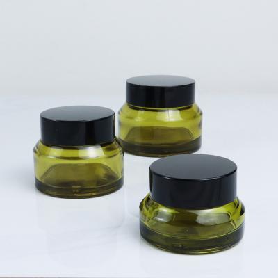 China 15G 30G 50G Shoulder Skin Care Eye Face Cream Sloping Jars Matte Olive Green Frosted Glass Cream Jars Cosmetic Cream Jars Jar for sale