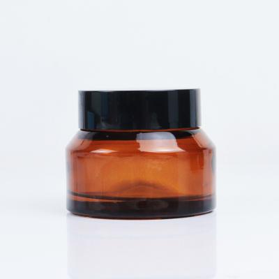 China 5g 10g 15g 1oz 2oz 4oz 8oz Clear Amber Black Frosted Empty Face Cosmetic Luxury Cream Container Glass Jar With Dark Wood Lid for sale