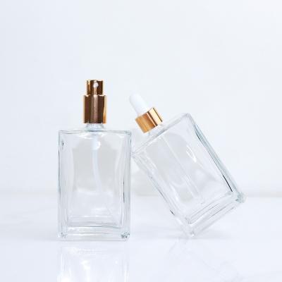 China 30ml 50ml 100ml Perfume Spray Bottle Glass Perfume Cosmetic Hot Selling Transparent Square Bottles for sale