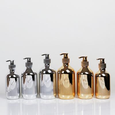 China 300ml Cosmetic 500ml Plated Plastic Bottle Cosmetics Lotion Pump Bottle Plastic Bottle For Personal Care Set for sale