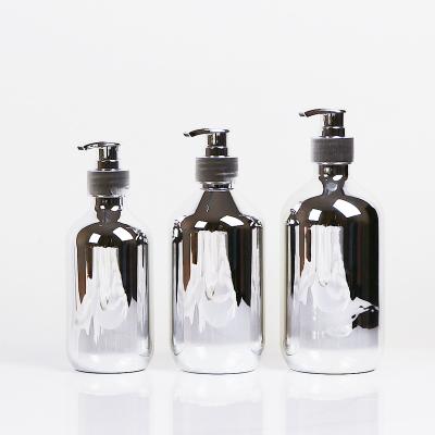 China Cosmetic In Stock PET Plating 300ml/500ml Plastic Bottle Shampoo / Rose Gold Body Lotion Toner Silver /Gold for sale