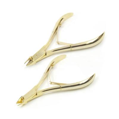 China Professional 1/4 Cuticle Nipper Gold Plating Stainless Steel Soft Cut In Jaw Cuticle Nipper for sale