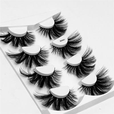 China Shiny 4 Pairs Lashes Long 25mm Thick Dramatic False Mink Eyelashes 6d Synthetic Eyelashes With Holographic Wavy Box for sale