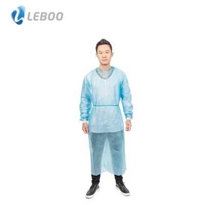 China Disposable CE ISO Isolation Gown Waterproof PE Coated Isolation Gown Blue XL for sale