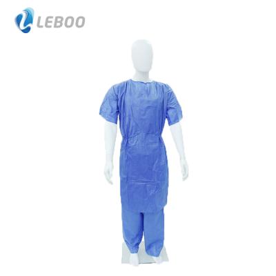 China Good air permeability CE ISO hosiptal surgical disposable patient gown dark blue with short sleeve for sale