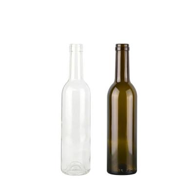 China 375ml Mini Empty Antique Green Clear Cork Top Hot Sale Beverage Red White Wine Glass Bottle for sale