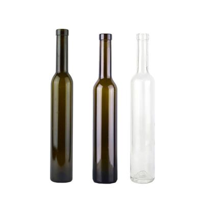 China Premium 375ml Ice Beverage Cor Lathy Red Wine Bottle Empty Antique Green Premium Factory Price for sale