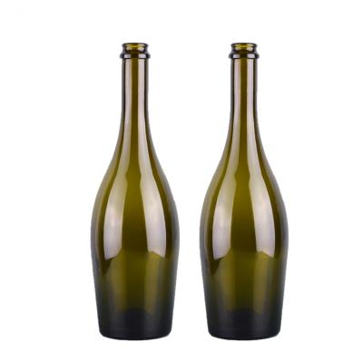 China Empty Antique Beverage Green 750ml Champagne Bottle Shaped Glass For Wine for sale