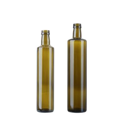 China High End Antique Green Beverage Stock 750ml Round Olive Oil Bottle With Pourer for sale